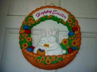 Vintage Empire Blow Mold Injection Molded Easter Bunny Wreath Spring Flower 1995