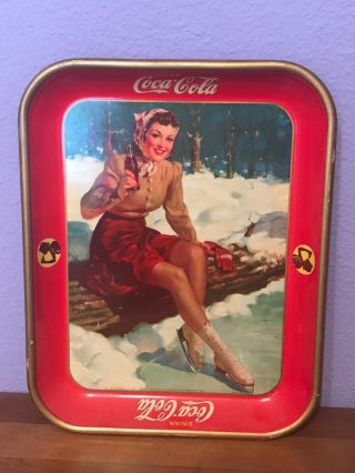 Vintage 1941 Coca Cola Tray Female Skater American Art Inc