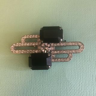 Striking Art Deco Old Brooch Vintage Pin Black & Clear Stones Vgc 60mm