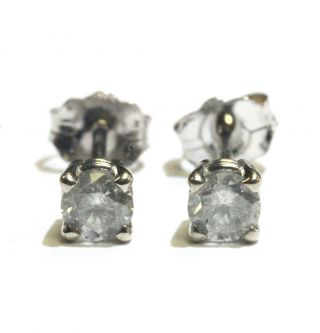14k White Gold.  36ct I2 G Round Diamond 4 Prong Stud Earrings Vintage Estate