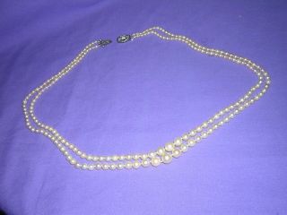 Vintage 20 " Estate 2 - Strand Pearl Necklace W/ 14kt White Gold & Diamond Clasp
