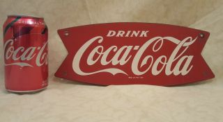 Vintage Retired 1950s Drink Coca Cola Coke Fishtail Sign Metal Advertis
