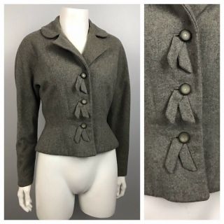 1940s Blazer Suit Jacket / Gray Button Up Wool Jacket Art Deco / Women’s Xs