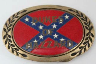 Rare Vintage 1980 Dukes Of Hazard Solid Brass Enamel Belt Buckle 3 3/8 " (1861)