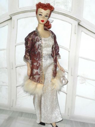 Vintage Barbie Hk Lilli Clone Hostess Set Lace Rabbit Fur Trimmed Coat Jumpsuit