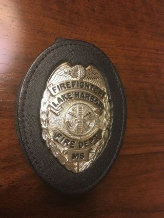 Vintage Lake Harbor Mississippi Firefighter Badge,  Belt Holder