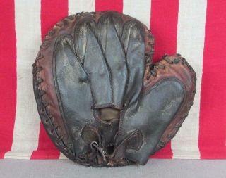 Vintage 1920s Baseball Glove Leather Catchers Mitt Buckle Strap 2 - Tone Antique