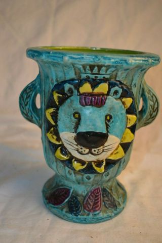Rare Vintage Georges Briard Blue Lion Ceramic Urn Planter Vase Mid Century Moder