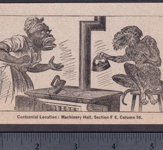 Mrs Potts Rare 1876 Centennial Expo Black Monkey Sad Iron Victorian Trade Card