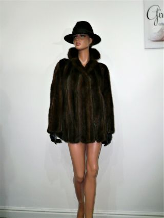 Vintage Real Mink Fur Leather Jacket Coat Mahogany Норка Vison 12 - 14