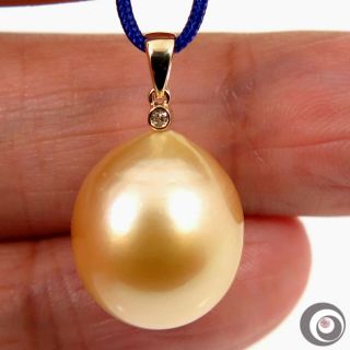Massive Natural Golden South Sea Cultured Pearl,  Diamond & 14k Gold Pendant Nr