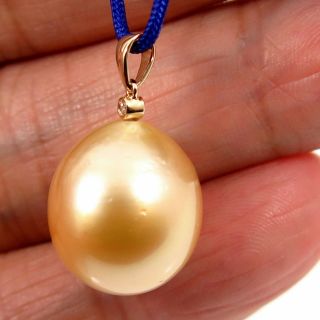 MASSIVE Natural GOLDEN South Sea Cultured Pearl,  Diamond & 14k Gold Pendant NR 2