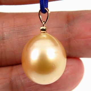 MASSIVE Natural GOLDEN South Sea Cultured Pearl,  Diamond & 14k Gold Pendant NR 3
