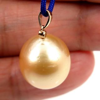 MASSIVE Natural GOLDEN South Sea Cultured Pearl,  Diamond & 14k Gold Pendant NR 4