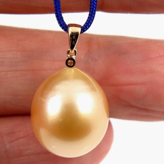 MASSIVE Natural GOLDEN South Sea Cultured Pearl,  Diamond & 14k Gold Pendant NR 5