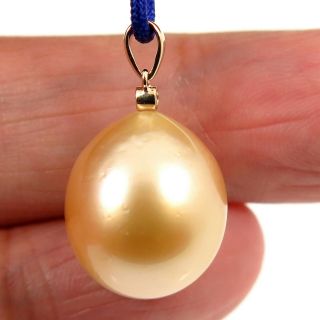 MASSIVE Natural GOLDEN South Sea Cultured Pearl,  Diamond & 14k Gold Pendant NR 6