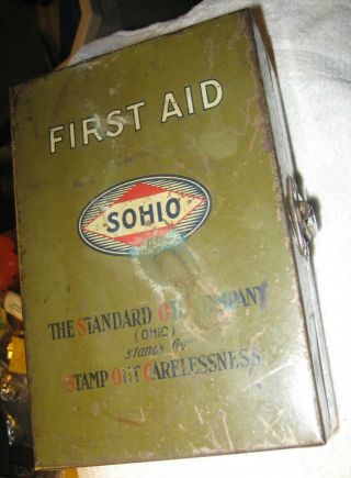 Vintage Rare Sohio Gas Oil Ad Tin Can First Aid Box,  Case,  Ohio Safety,  Old Logo