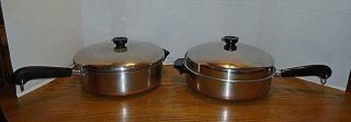 2 Vtg Revere Ware 10 " Chicken Fryer Skillets W/lids Straight Sides