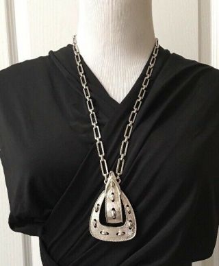 Vintage Monet Silver Tone Belt Buckle Chunky Link Chain Pendant Necklace Signed