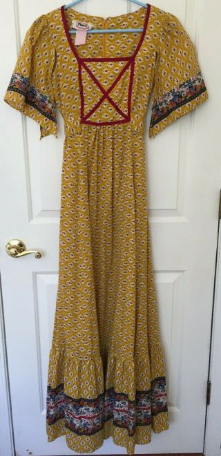 Phase Ii Vintage Hippie Dress S/m Maxi Floral Peasant 60s 70s Bohemian Romantic