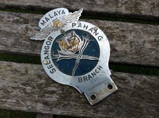 Vintage Aa Car Badge Malaya Selangor & Pahang Branch