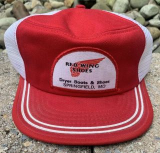 Vintage Red Wing Boots Trucker Snapback Hat Cap Usa Made Patch K Brand 3 Stripe