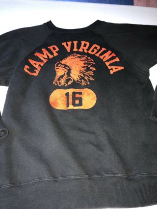 Vtg 1960 ' s 70s CHAMPION Blue Bar Camp Virginia Indian Head Sweatshirt USA Made 2