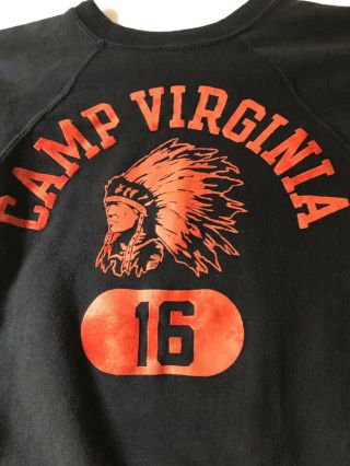 Vtg 1960 ' s 70s CHAMPION Blue Bar Camp Virginia Indian Head Sweatshirt USA Made 3