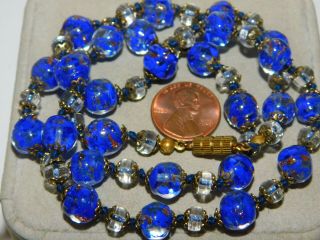 Vintage Italian Gold Foiled Art Glass Cobalt Blue 22 " Necklace 3g 55
