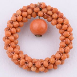 Antique Victorian Natural Pink Coral Bead Cluster Wreath Pendant