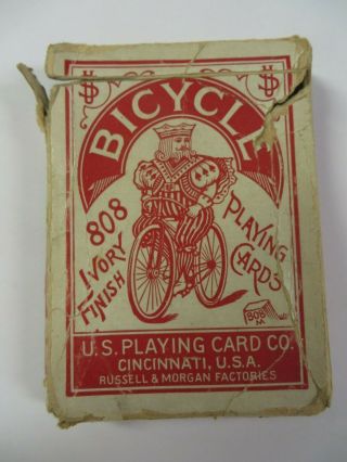 Vintage Bicycle No.  808 Deck Playing Cards Red Antique Cars Ivory Finish