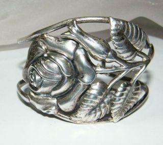 Early Danecraft Sterling Silver Rose Cuff Bracelet