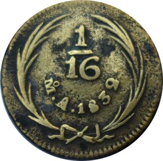 1832 México 1/16 De Real - Rare Brass Coin Km: 315a