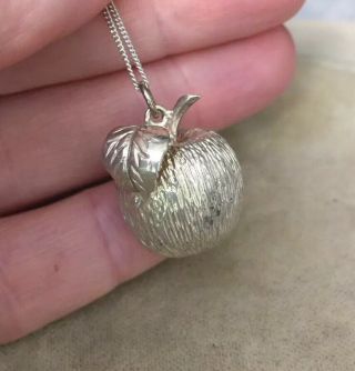 Vintage Jewellery Fabulous Sterling Silver Apple Pendant With Chain Signed