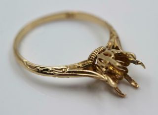 Early Vintage 10k Yellow Gold Engraved Filigree Engagement Mount For 1ct Diamond