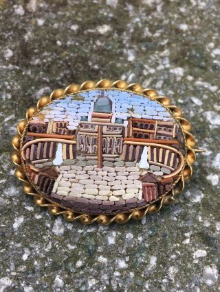 Antique Vintage Italian Micro Mosaic St Peters Basilica Vatican Brooch Pin