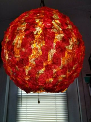 Vtg Rare Mid Century Modern Red Orange Lucite Spaghetti Ball Hanging Swag Lamp
