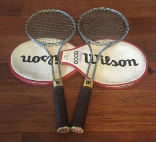 2x Wilson T2000 Vtg 70s Metal Tennis Rackets Leather Wrap Hand Grips Covers