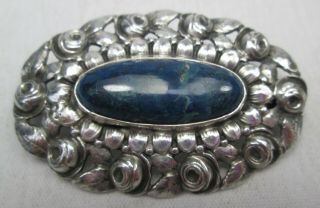 Large French Antique Art & Crafts Silver & Turquoise Brooch Pin
