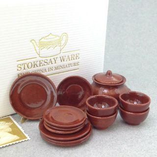 Vintage Doll’s House Dinner Service For 4 In Terracotta From Stokesay Ware (160)