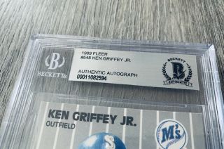 KEN GRIFFEY JR.  SEATTLE MARINERS SIGNED 1989 FLEER RC CARD VINTAGE SIG BECKETT 2