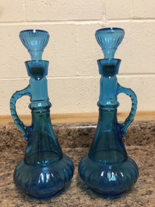 Set Of 2 - Vintage Jim Beam I Dream Of Jeannie Blue Glass Bottle Decanters
