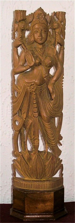 Vintage Hindu God Krishna Maha Vishnu Hand Carved Sycamore Wood Lakshmi Statue