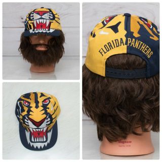 Florida Panthers Vintage Big Logo Nhl Snapback Hat Cap Rare Yellow Blue & Red