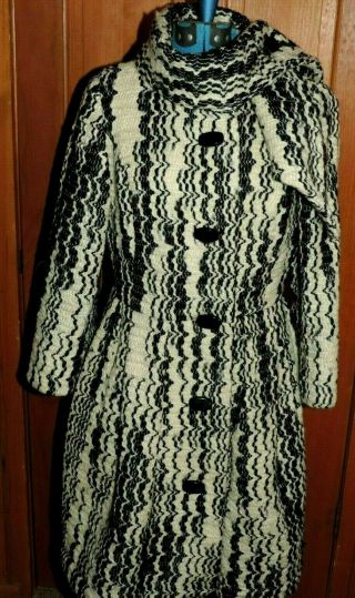 Vintage Lilli Ann Of Paris San Francisco Open Weave Wool Black & Ivory Coat