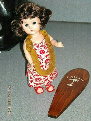 50`s Vintage Hawaiian Vogue Ginny Doll - 7 - 1/2 " Outfit & Shoes - Strung Surf Board