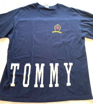Vintage 90s Tommy Hilfiger Box Flag Logo T Shirt Blue Tommy Spellout 2xl Rare