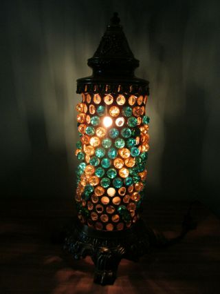 Vintage 15 " Cylinder Brass Table Lamp With Glass Marbles Very Unique Look