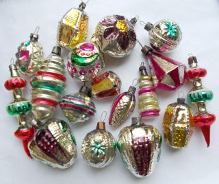 17 Vintage Glass Russian Xmas Christmas Year Ornaments Decorations Old Set