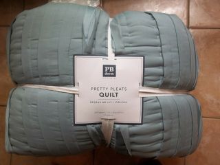 Pottery Barn Teen Vintage Teal Pretty Pleats Ruffle Quilt Full Queen 2111